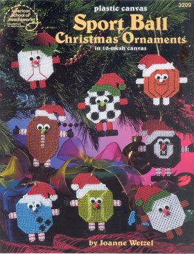 Plastic Canvas Sport Ball Christmas Ornaments in 10-mesh canvas