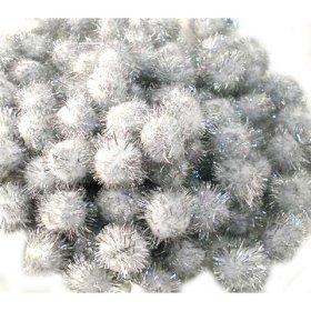 Glitter Pom Pom 25mm; Silver 100p Glitter Pom Pom 25mm; Silver 100p