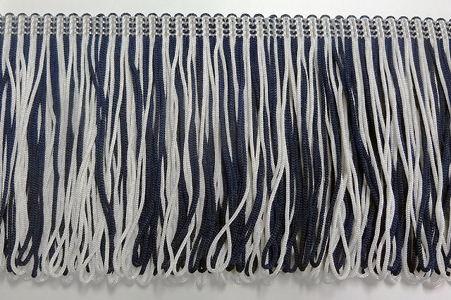 (image for) 100mm Loop Fringe Navy Blue and White